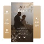 Convite de casamento digital elegante com design personalizado, perfeito para celebrar o grande dia. Inclui informações sobre a cerimônia, local e RSVP de forma prática e moderna.